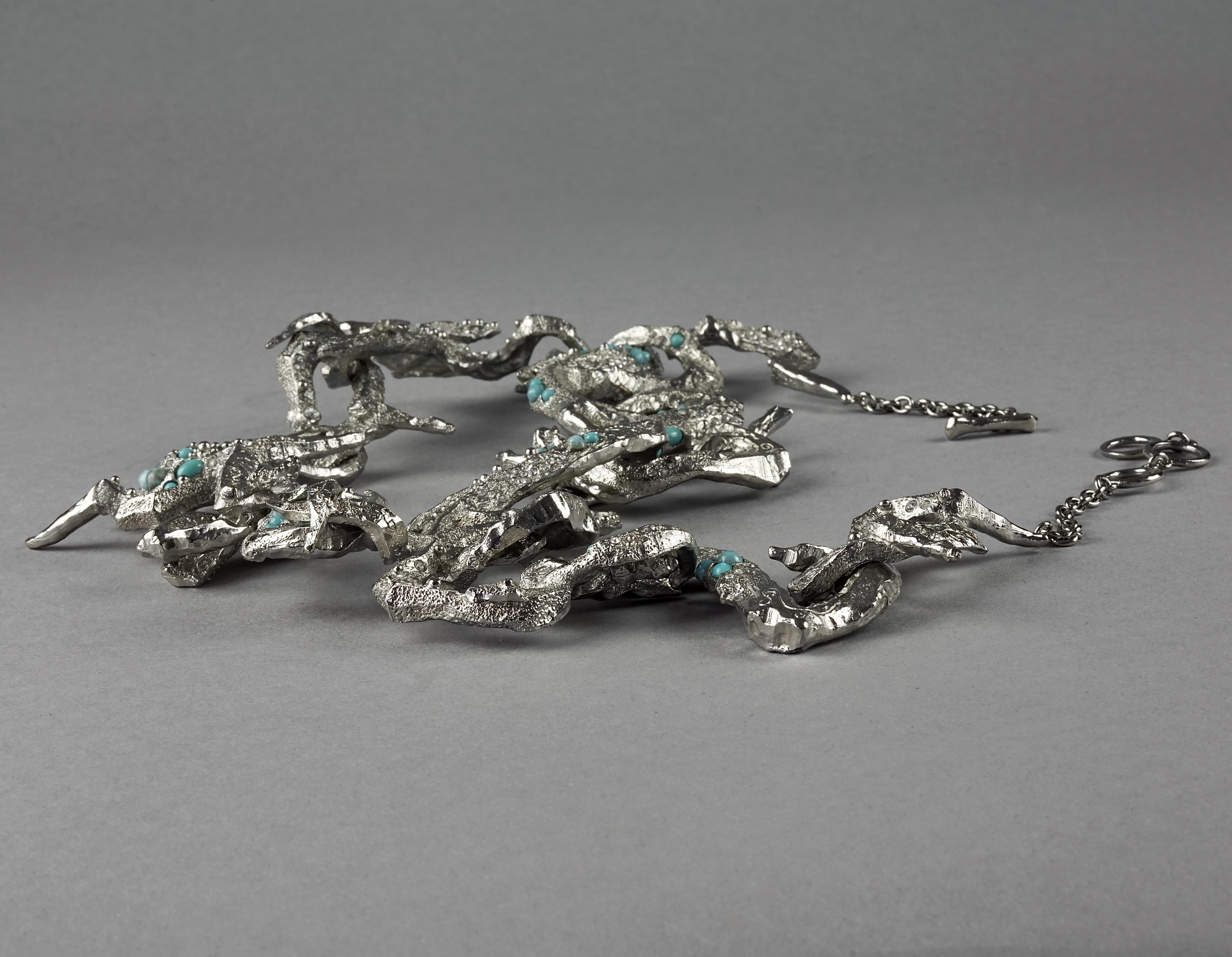 Vintage CHRISTIAN LACROIX Opulent Rigid Turquoise Stone Choker Necklace For Sale 2