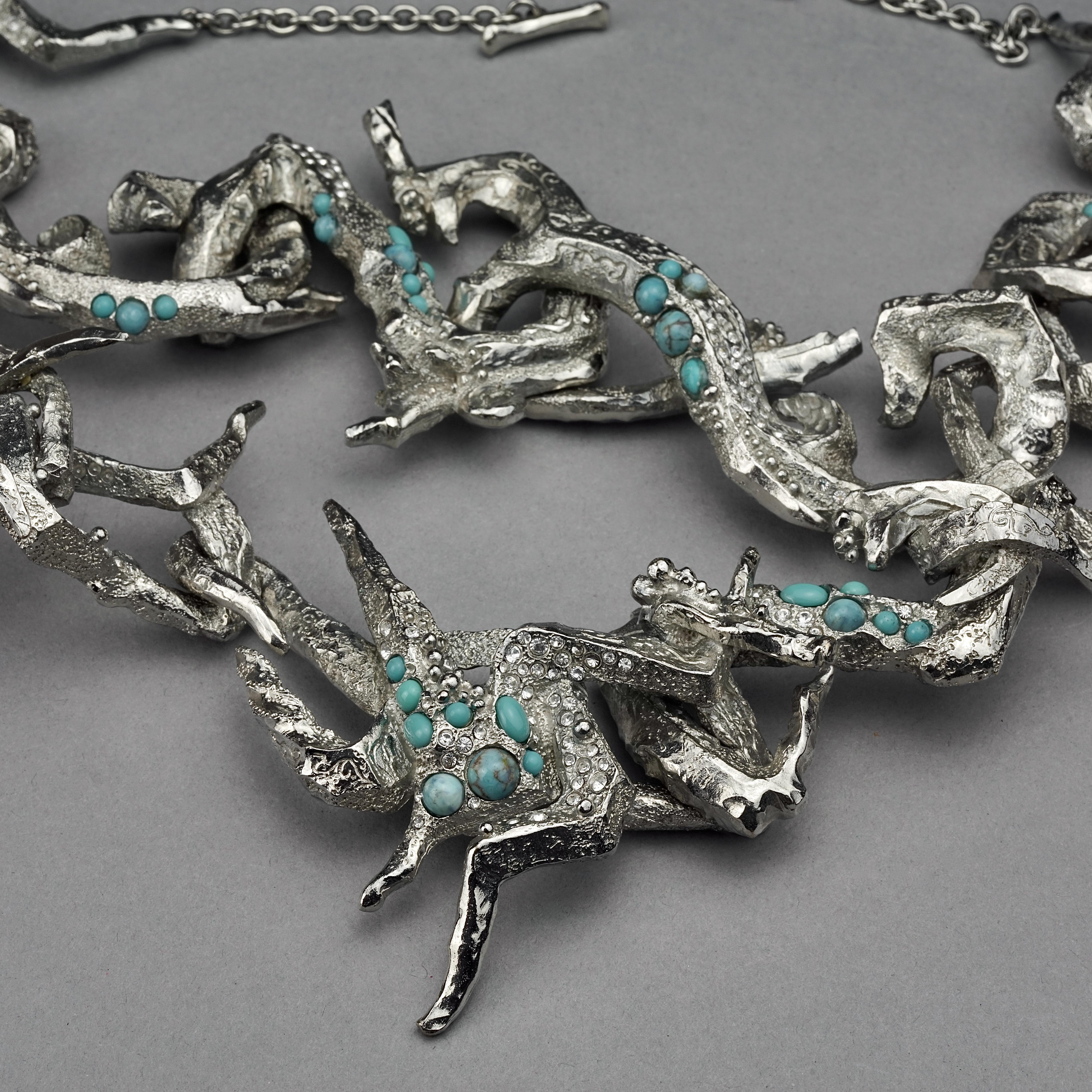 Vintage CHRISTIAN LACROIX Opulent Rigid Turquoise Stone Choker Necklace For Sale 3