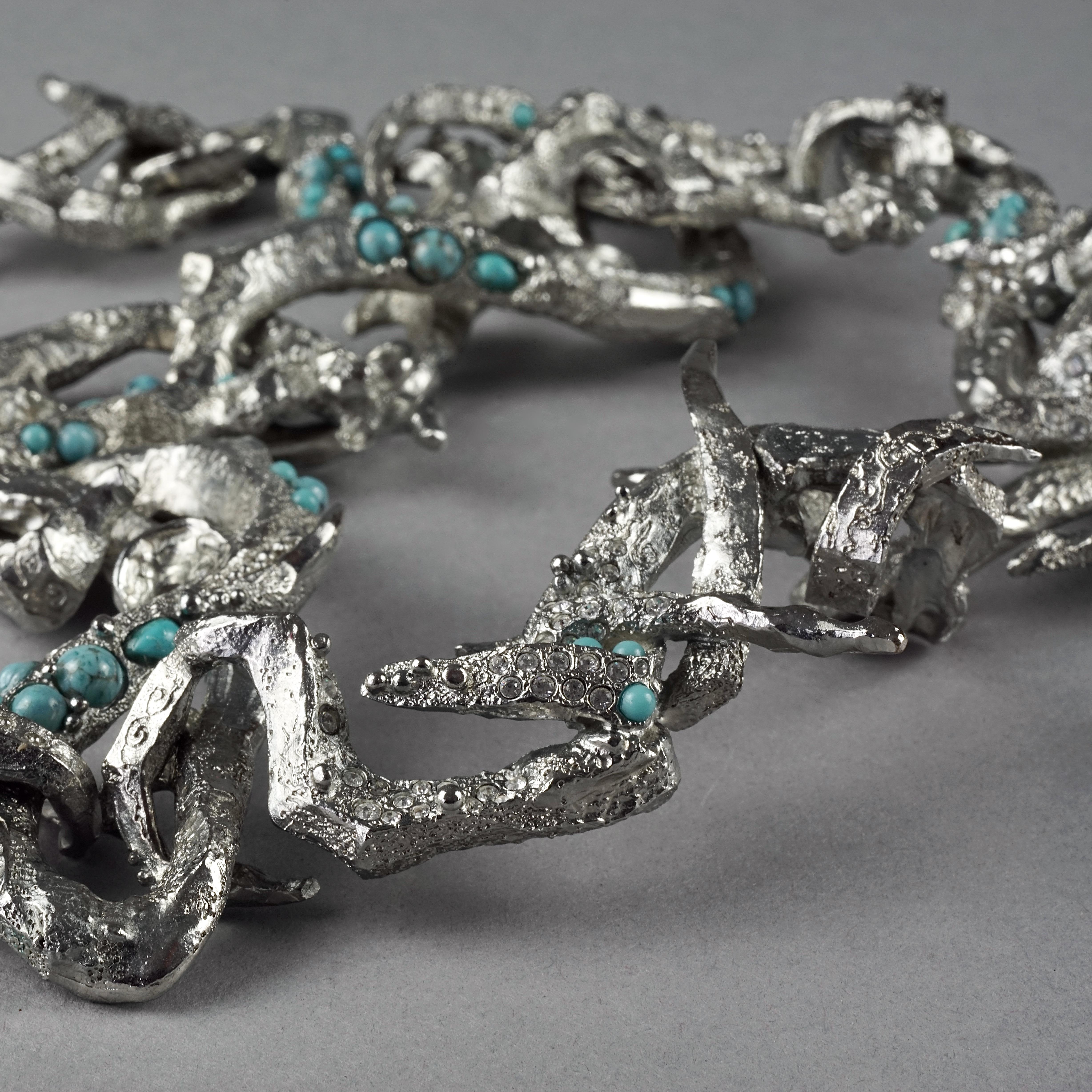 Vintage CHRISTIAN LACROIX Opulent Rigid Turquoise Stone Choker Necklace For Sale 5