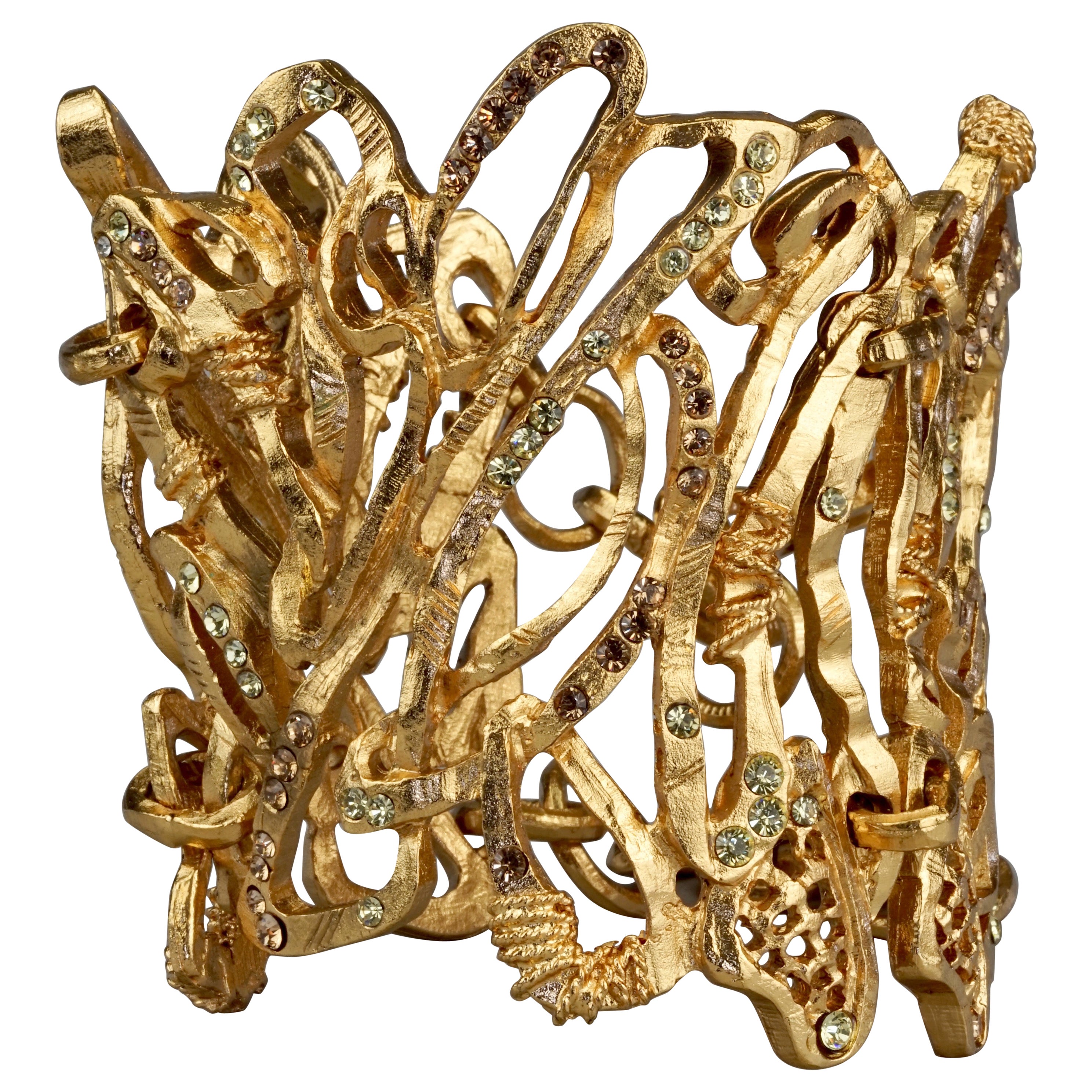 Vintage CHRISTIAN LACROIX Opulent Wide Rhinestone Bracelet Cuff For Sale