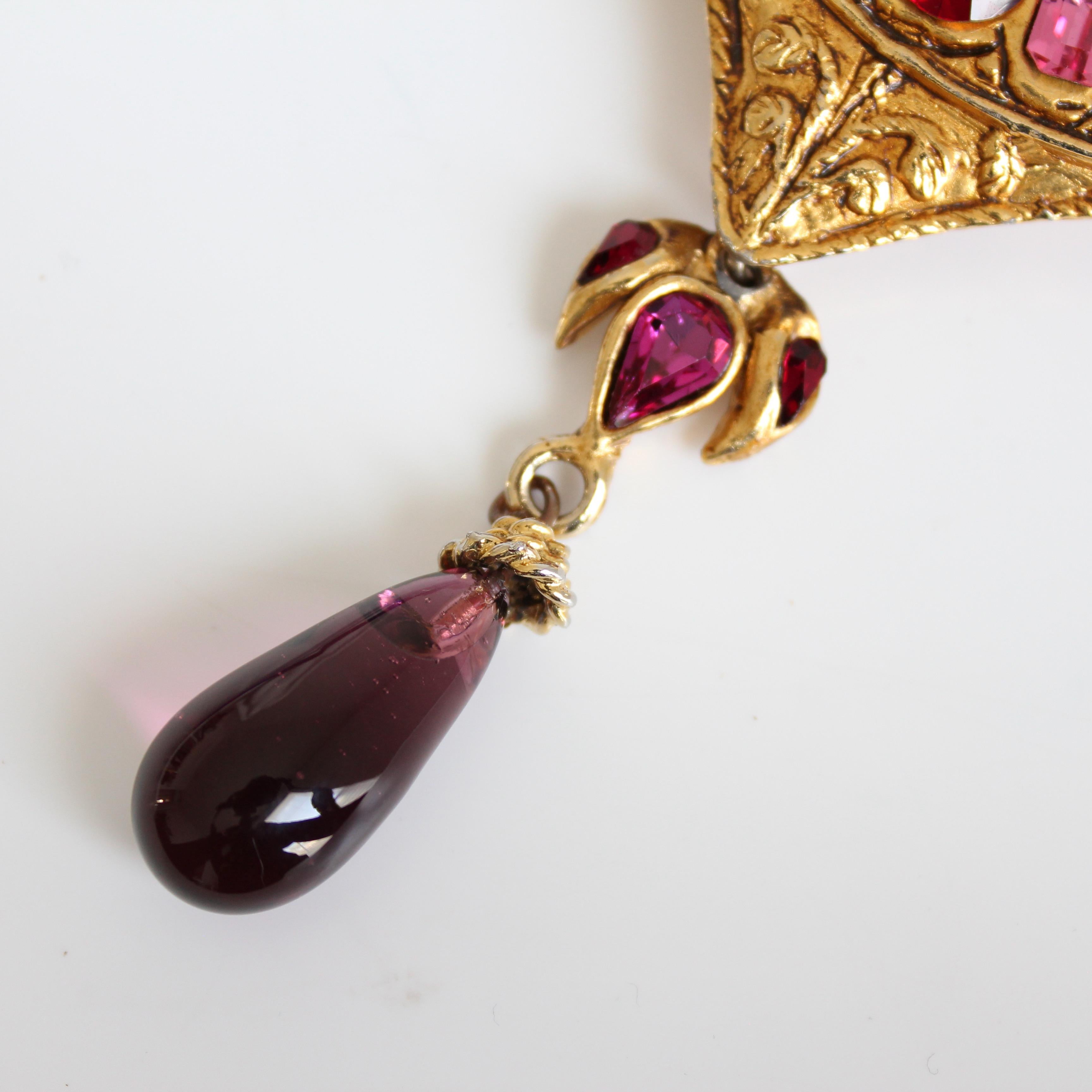 Vintage Christian Lacroix Übergroße Herz Anhänger Halskette Glas Steine 90er Jahre Selten im Angebot 10