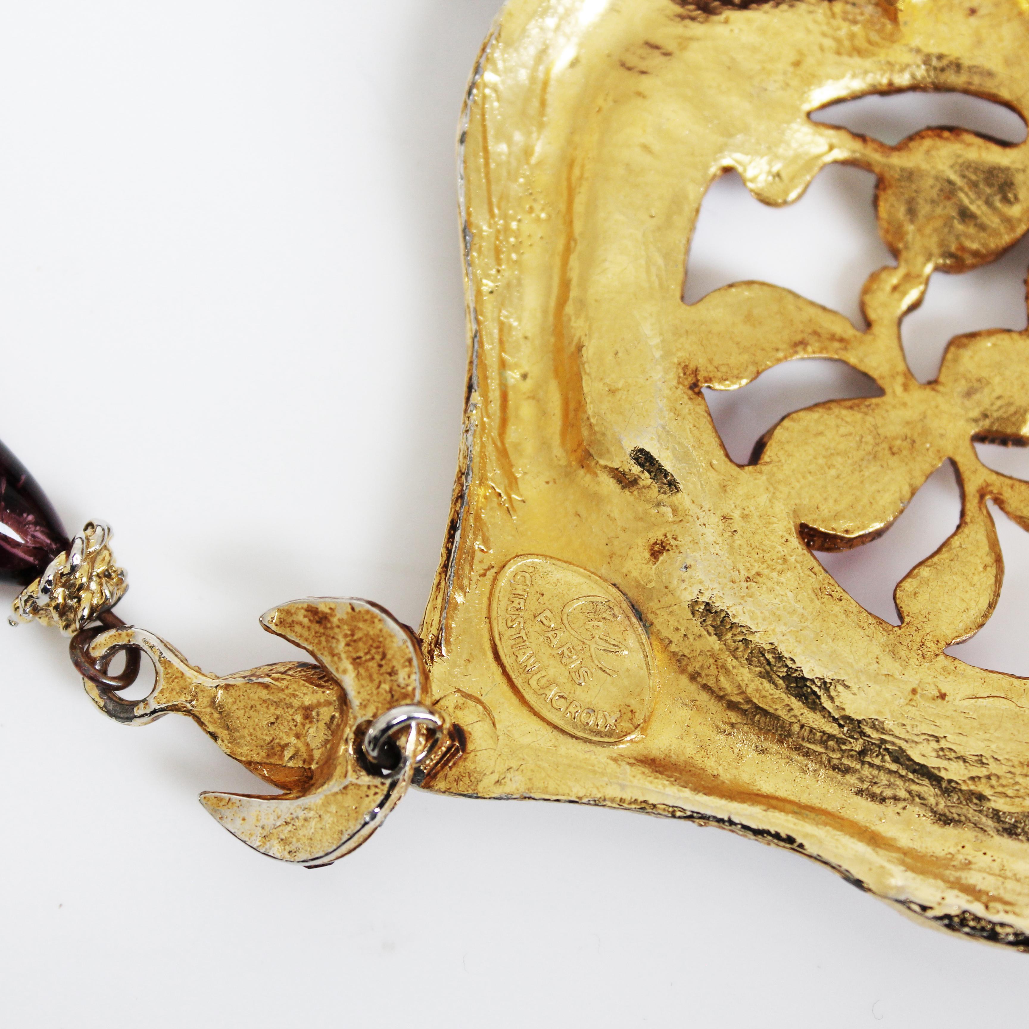 Vintage Christian Lacroix Übergroße Herz Anhänger Halskette Glas Steine 90er Jahre Selten im Angebot 11