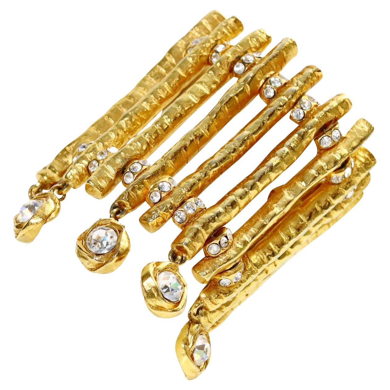 Vintage Christian Lacroix Paris Gold Bracelet with Dangling Crystals Circa 1980s