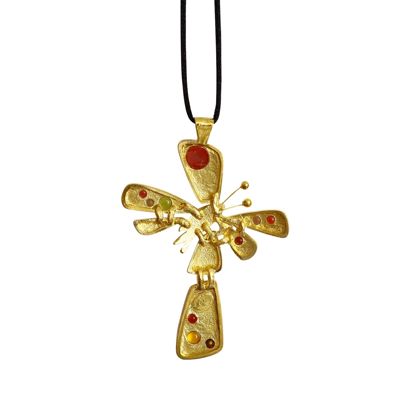 Vintage Christian Lacroix Gold Cross with Cabochon Necklace Circa 1990s For Sale 1