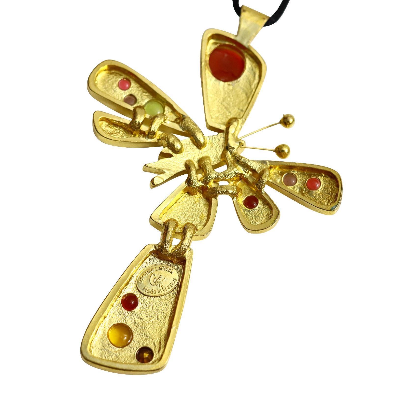 Vintage Christian Lacroix Gold Cross with Cabochon Necklace Circa 1990s For Sale 3