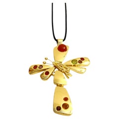 Vintage Christian Lacroix Paris Gold Cross with Cabochons Necklace