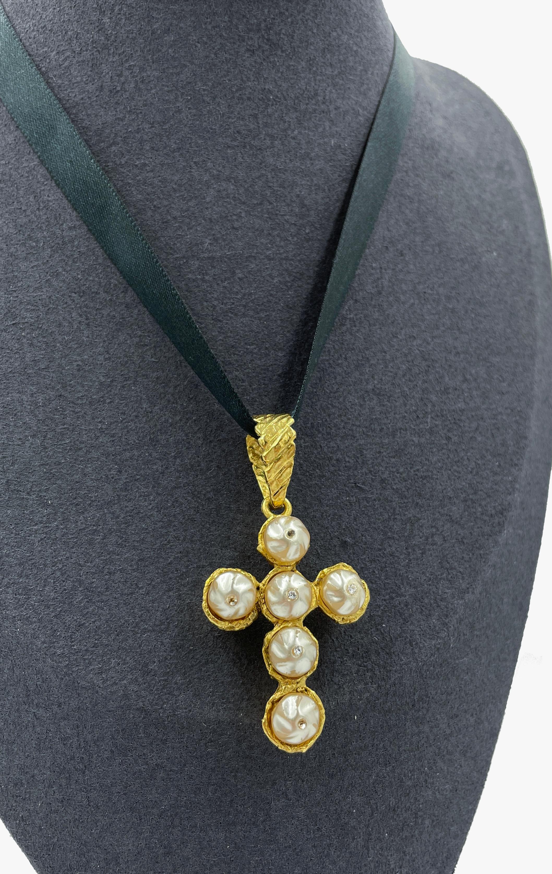 Baroque Vintage Christian Lacroix pearl cross pendant, 1990s