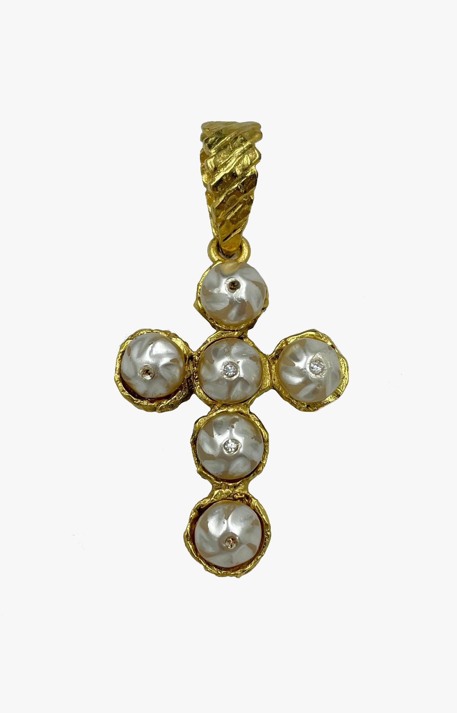 Vintage Christian Lacroix pearl cross pendant, 1990s In Good Condition In New York, NY