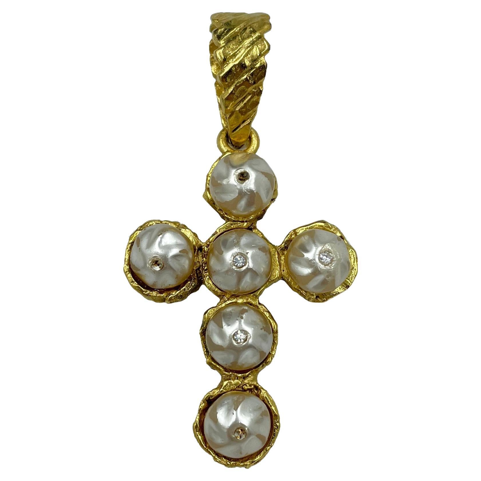 Vintage Christian Lacroix pearl cross pendant, 1990s
