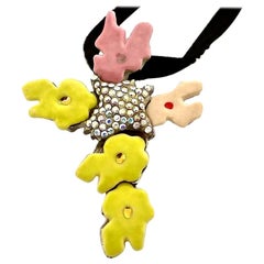 Vintage CHRISTIAN LACROIX Pop Abstract Rhinestone Cross Pendant Brooch Necklace