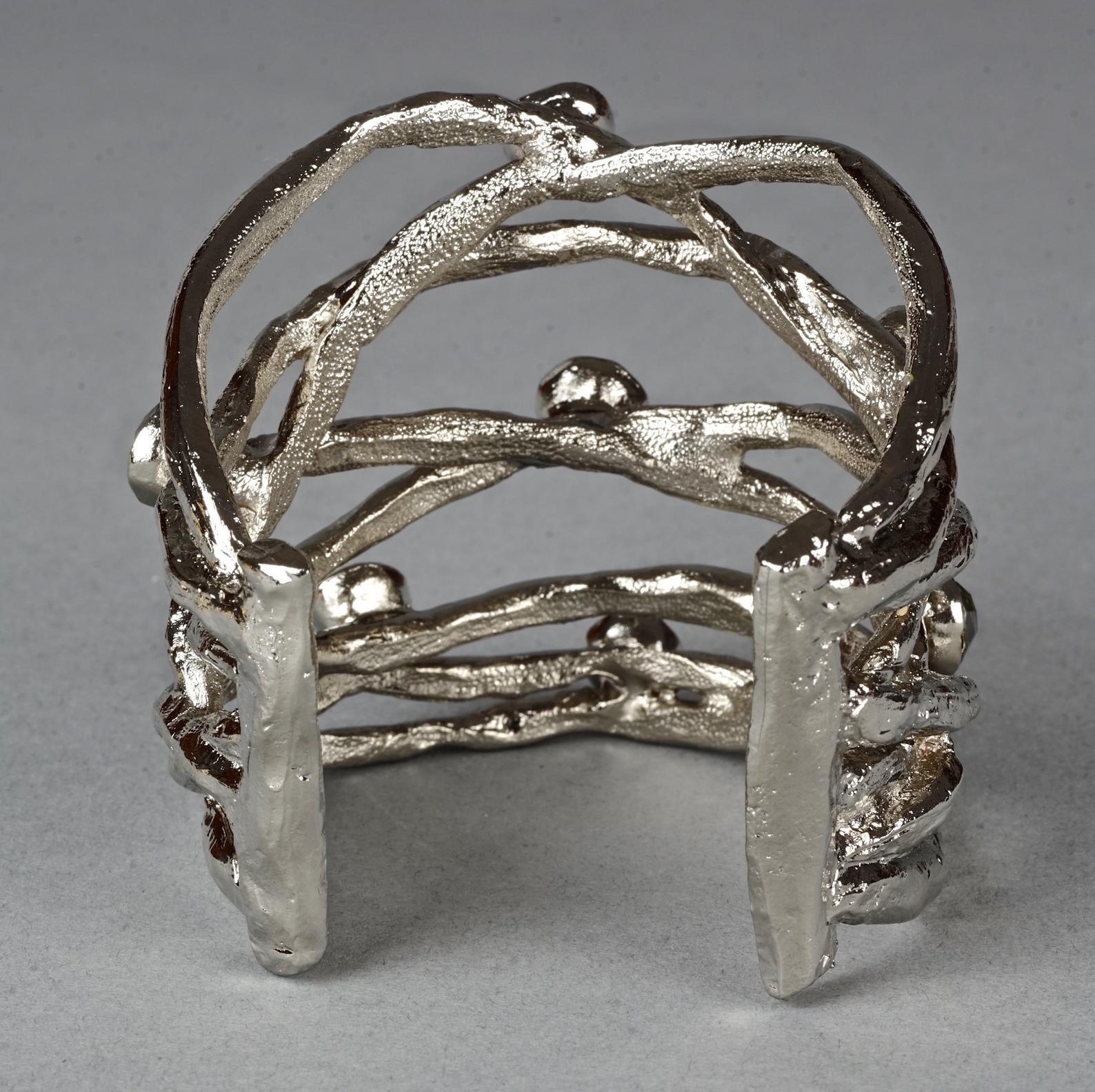 Vintage CHRISTIAN LACROIX Protruding Rhinestone Wire Cuff Bracelet For Sale 1