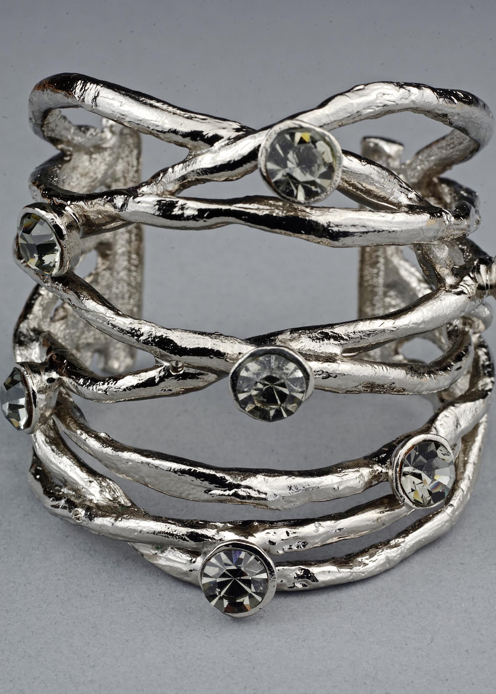 Vintage CHRISTIAN LACROIX Protruding Rhinestone Wire Cuff Bracelet For Sale 2