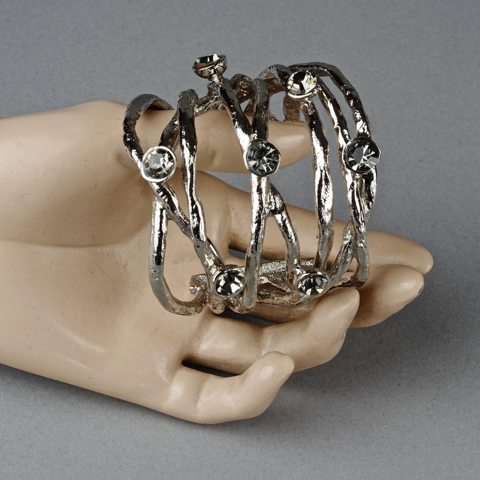 Vintage CHRISTIAN LACROIX Protruding Rhinestone Wire Cuff Bracelet For Sale 3