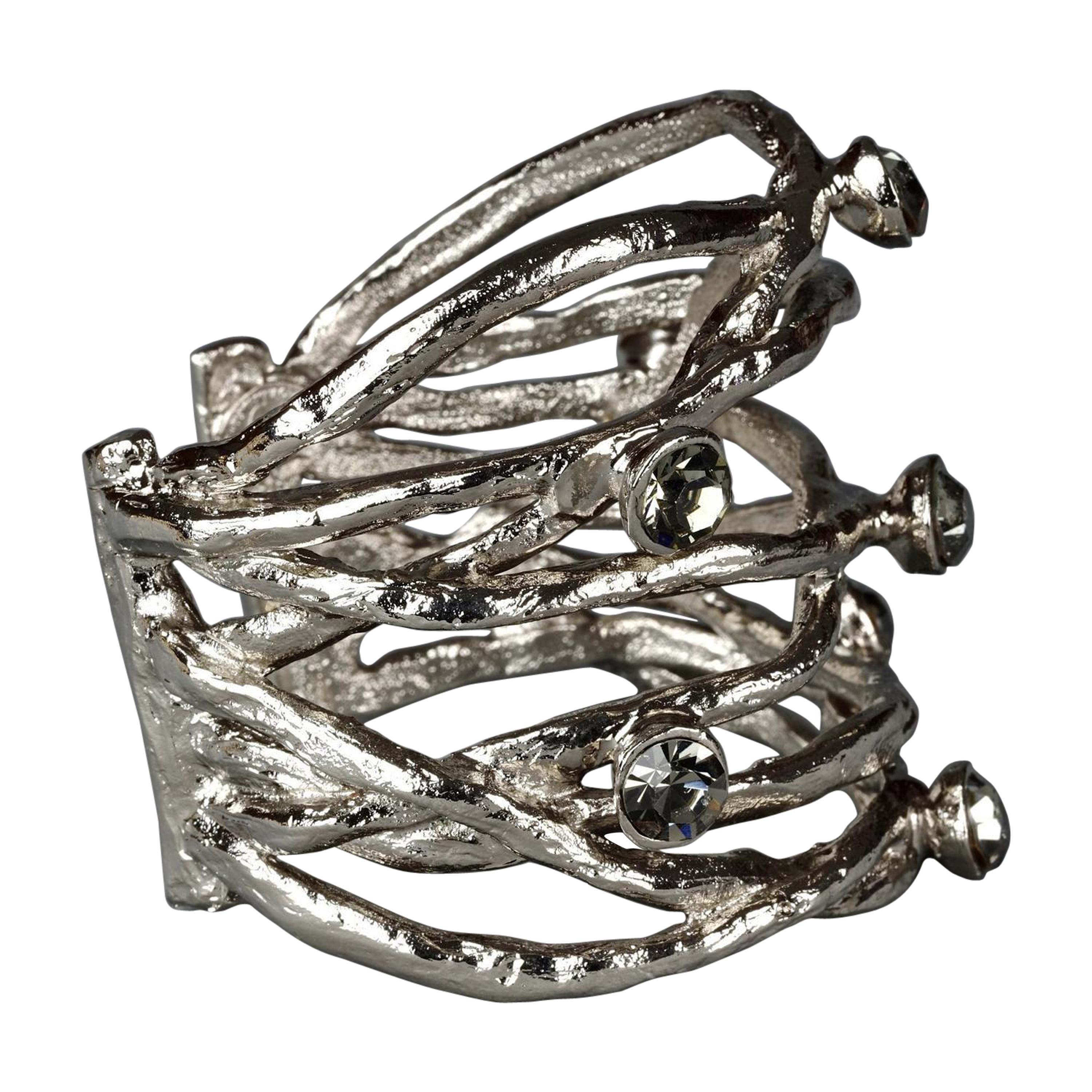 Vintage CHRISTIAN LACROIX Protruding Rhinestone Wire Cuff Bracelet For Sale