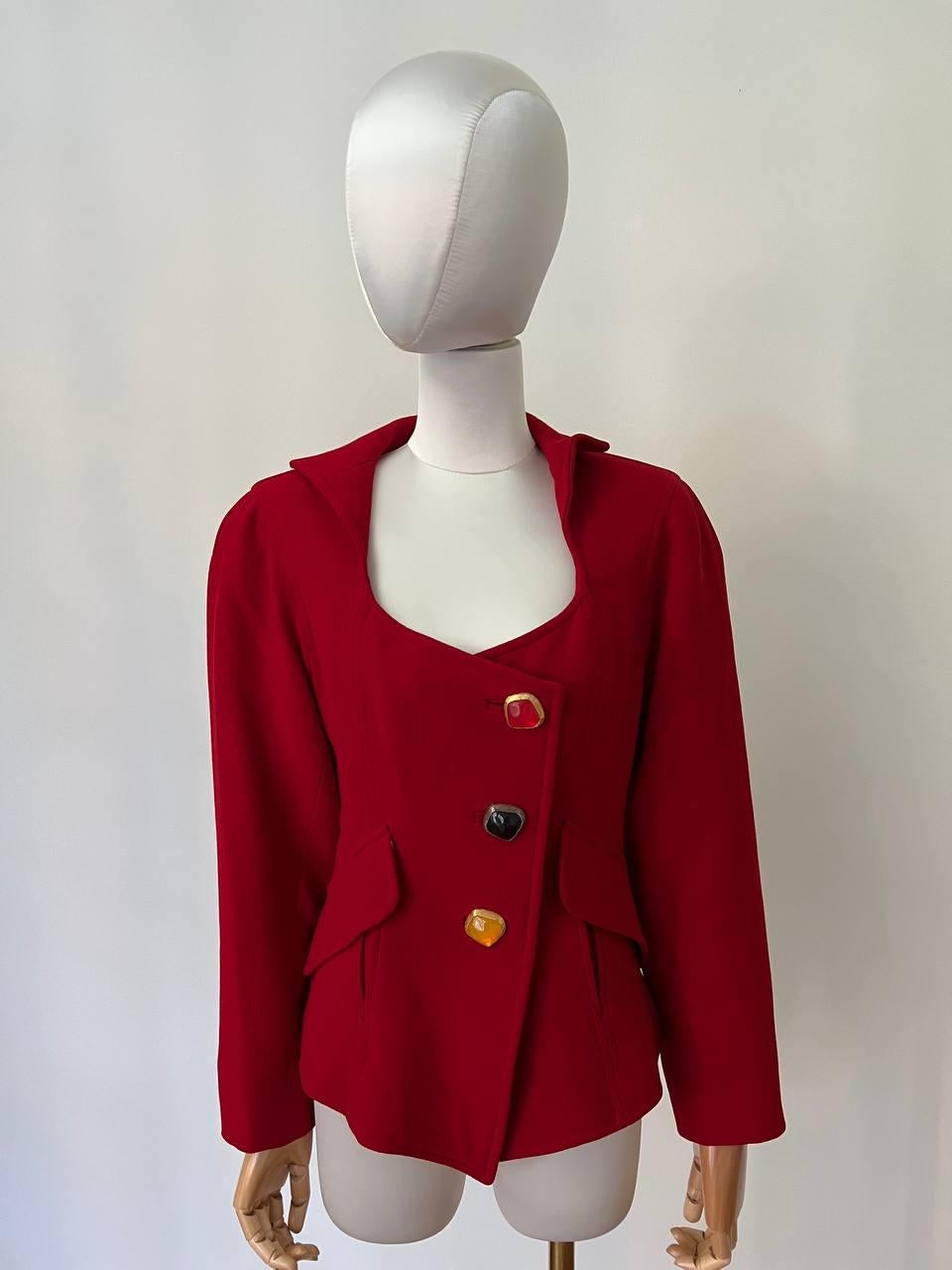 Vintage Christian Lacroix Red Accented Button Wool Blazer, 1991 7