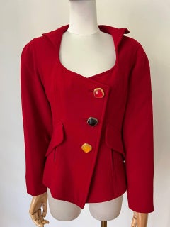 Vintage Christian Lacroix Red Accented Button Wool Blazer, 1991