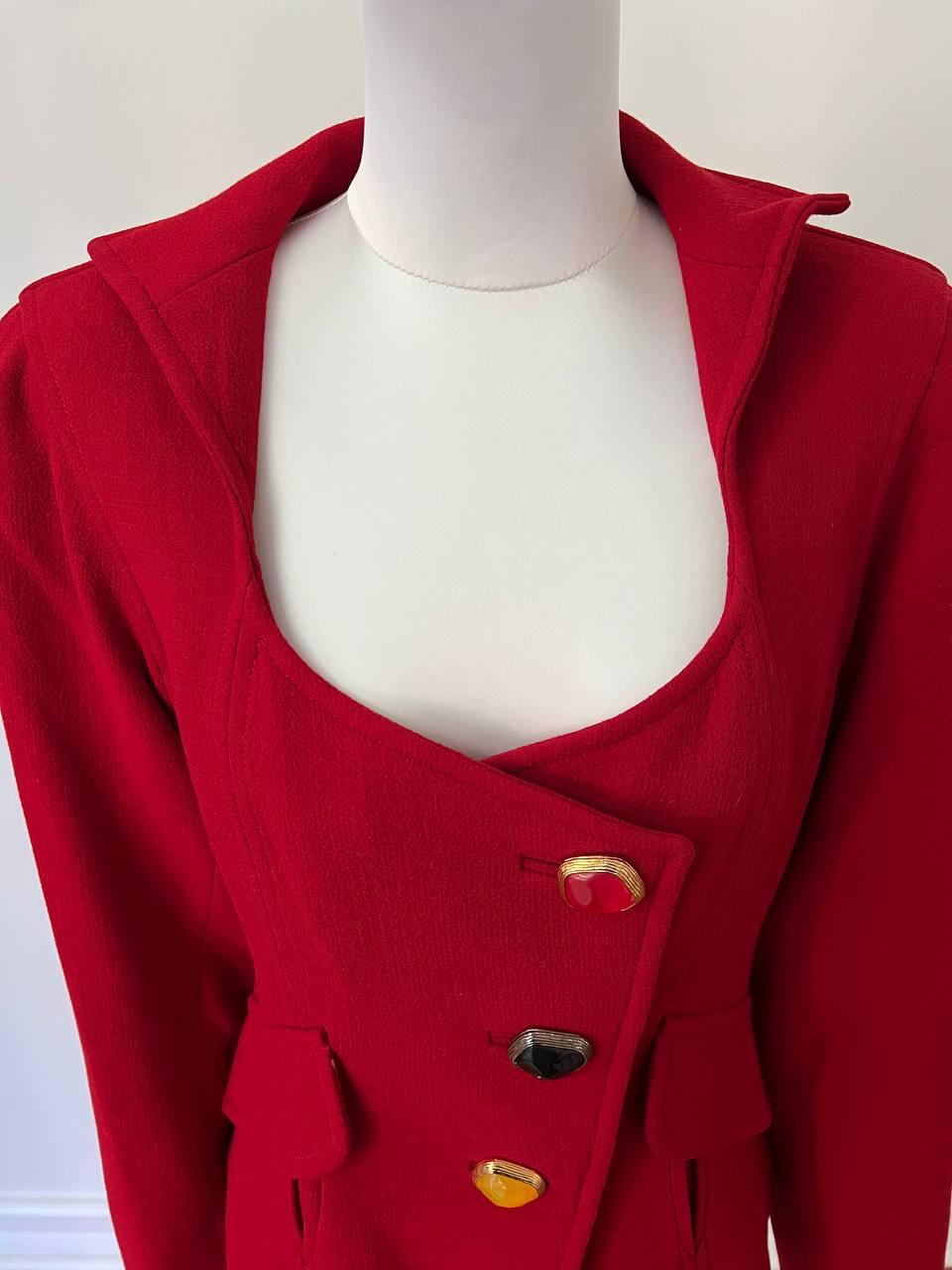 Vintage Christian Lacroix Red Accented Button Wool Blazer, 1991 3