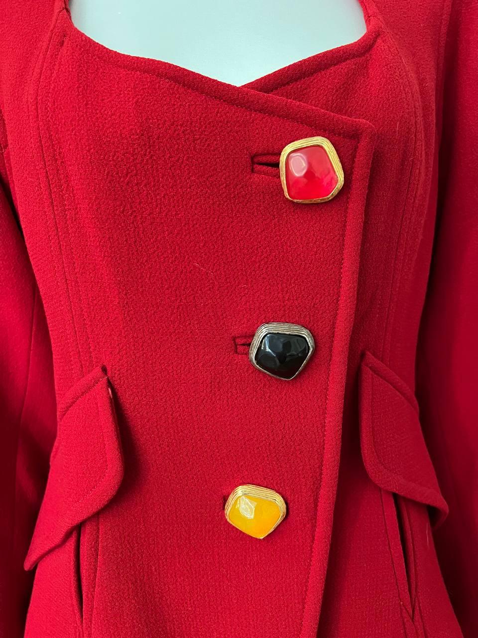 Vintage Christian Lacroix Red Accented Button Wool Blazer, 1991 4