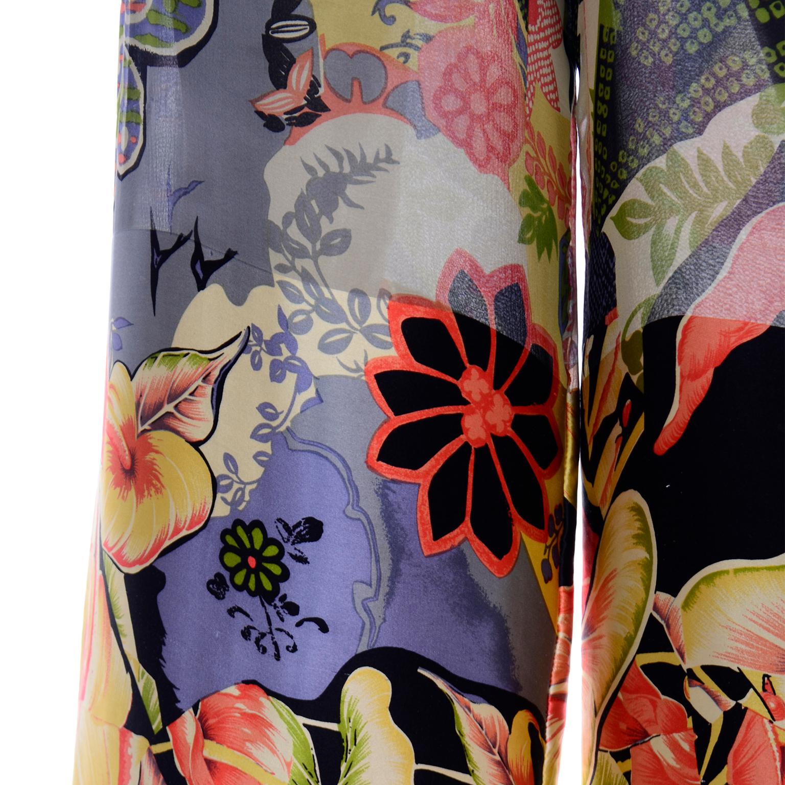Women's Vintage Christian Lacroix Silk Chiffon Tropical Floral High Waist Wide Leg Pants