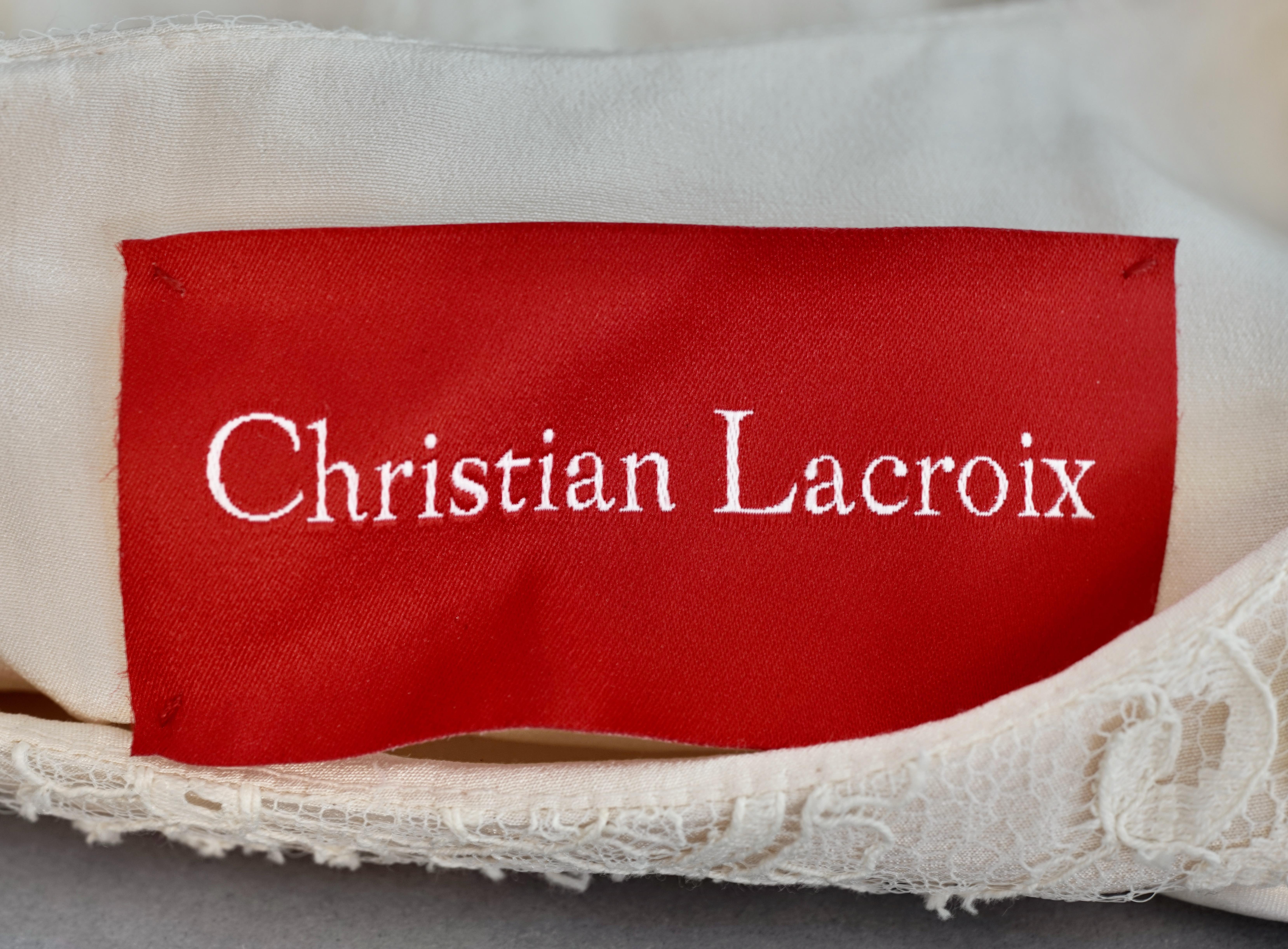 Vintage CHRISTIAN LACROIX Silk Soutache Lace Ecru Dress For Sale 2