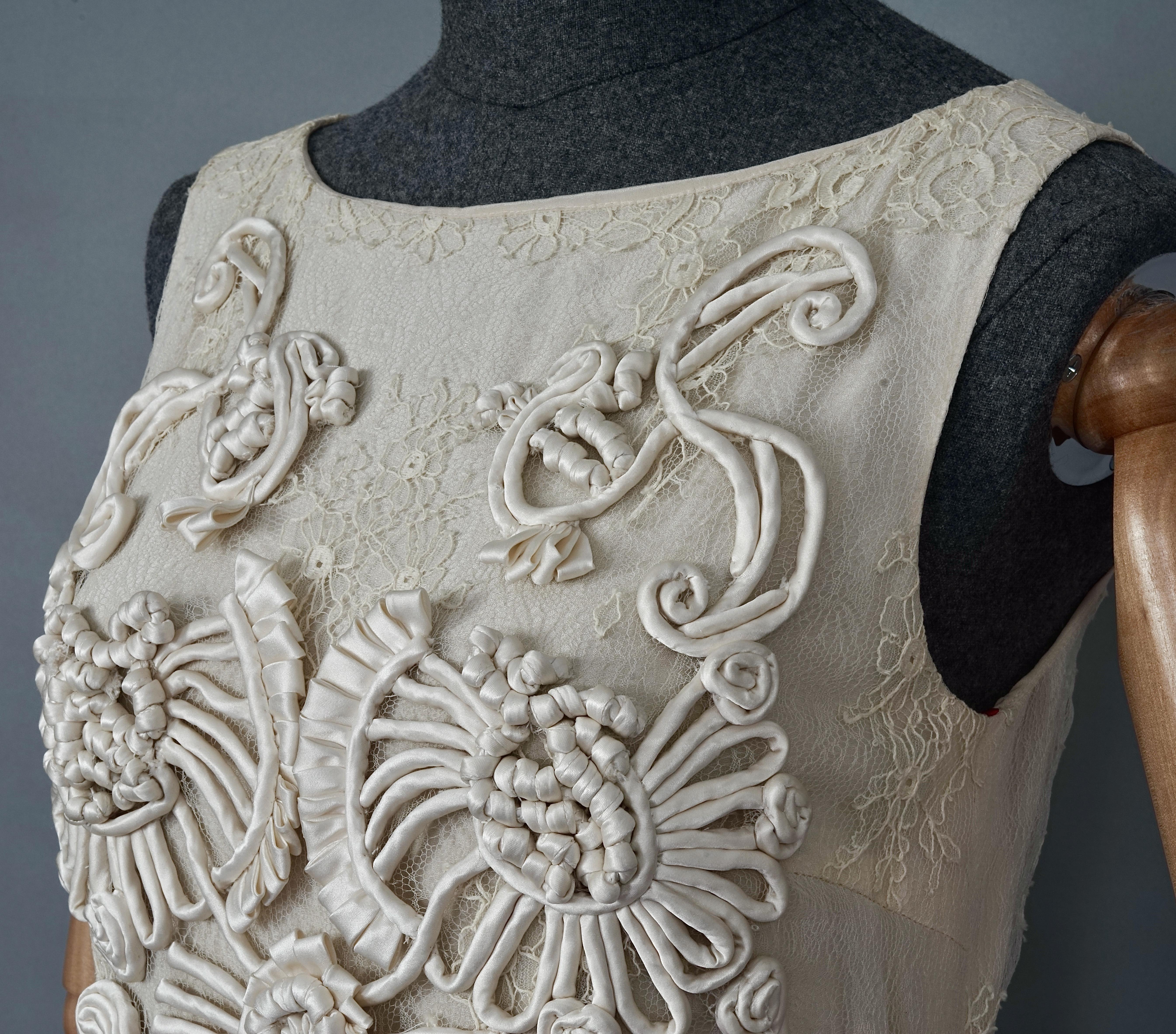 Women's Vintage CHRISTIAN LACROIX Silk Soutache Lace Ecru Dress For Sale