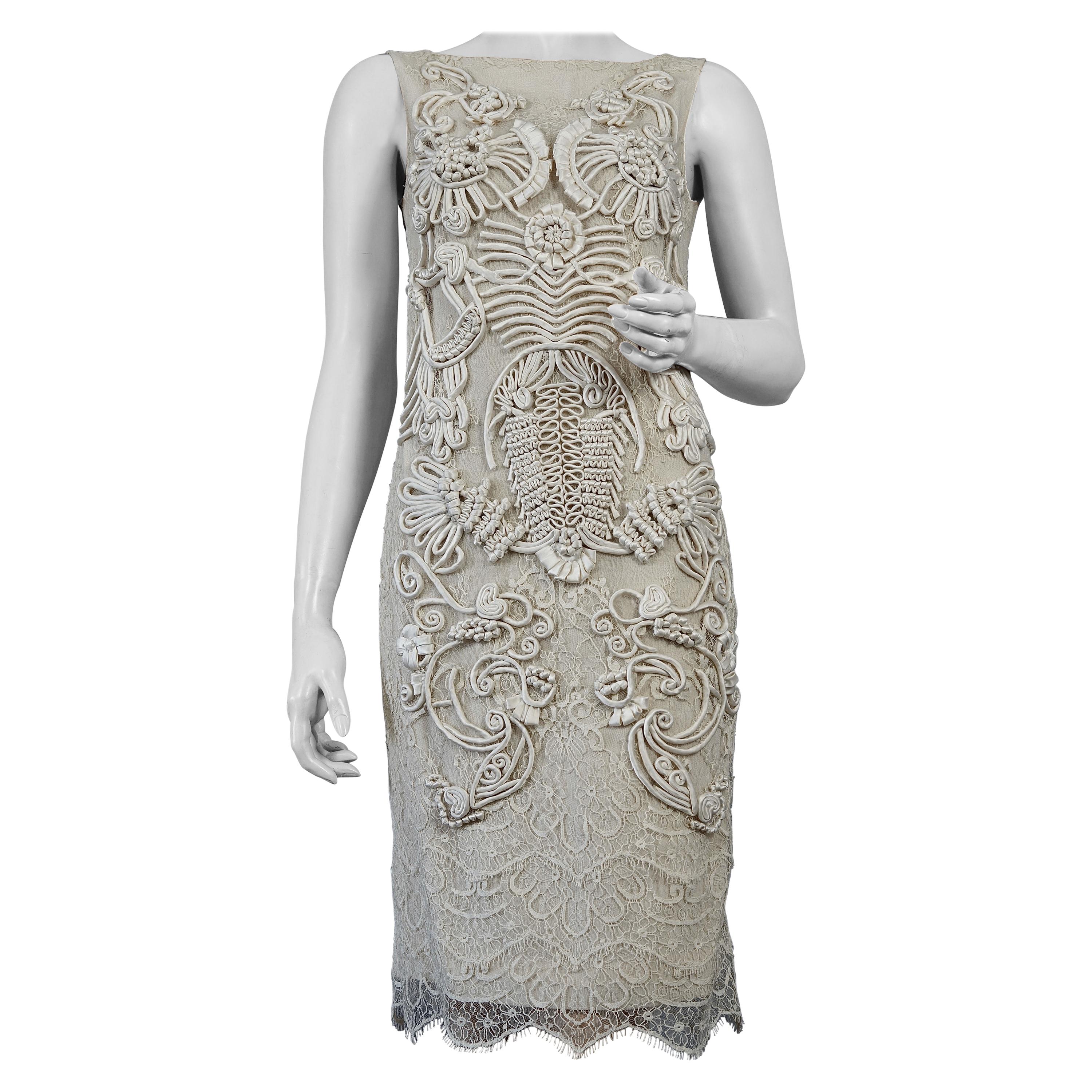 Vintage CHRISTIAN LACROIX Silk Soutache Lace Ecru Dress