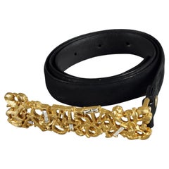 Vintage CHRISTIAN LACROIX Spelled Abstract Rhinestone Black Suede Skinny Belt