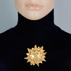 Vintage CHRISTIAN LACROIX Sun Face Gold Tone Novelty Brooch