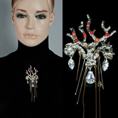 Vintage CHRISTIAN LACROIX Textured Coral Rhinestone Brooch