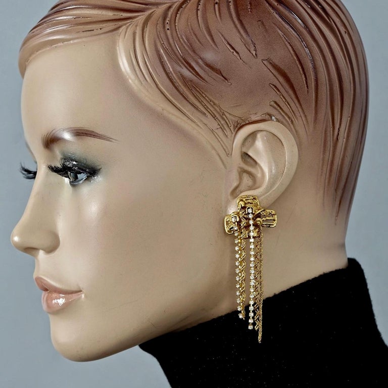 Vintage CHRISTIAN LACROIX Textured Cross Cascading Chain Rhinestone