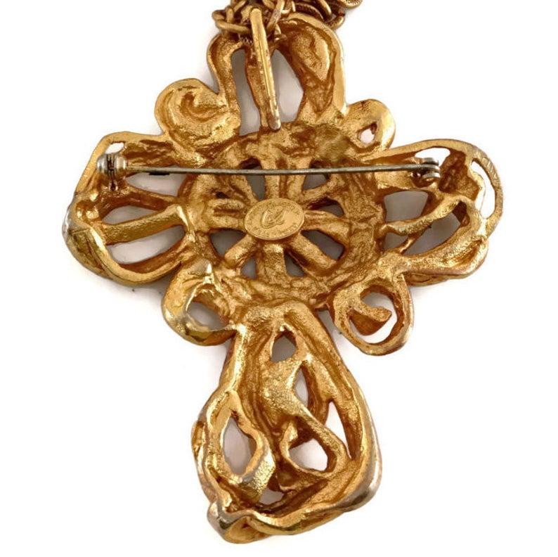 Vintage CHRISTIAN LACROIX Torsade Cross Brooch Necklace 1