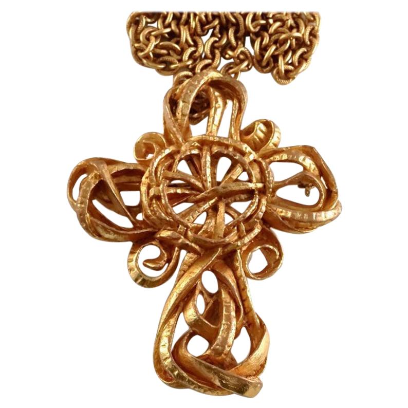 Vintage CHRISTIAN LACROIX Torsade Cross Brooch Necklace