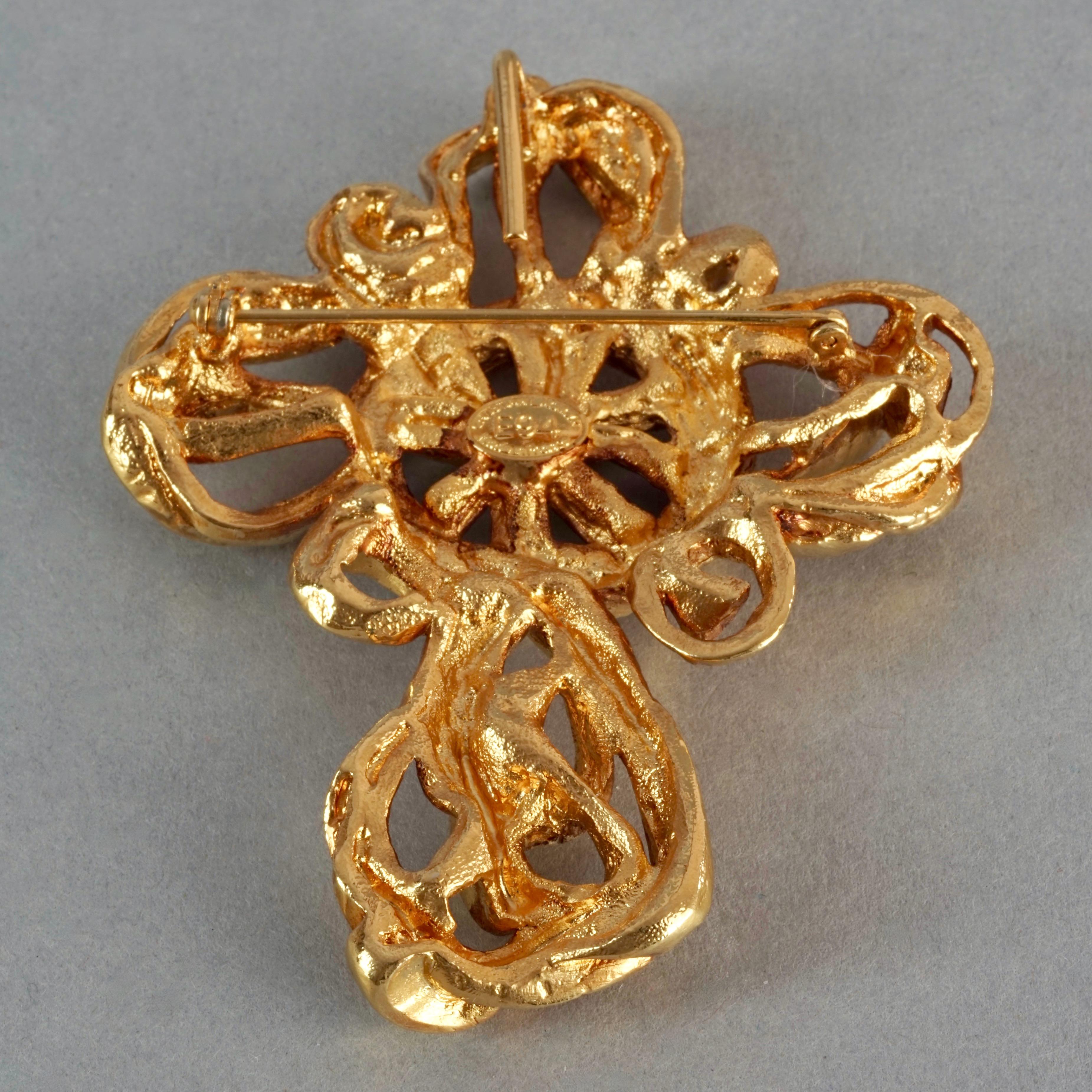 Vintage CHRISTIAN LACROIX Torsade Cross Pendant Brooch 3