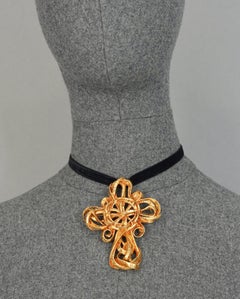Vintage CHRISTIAN LACROIX Torsade Cross Pendant Brooch