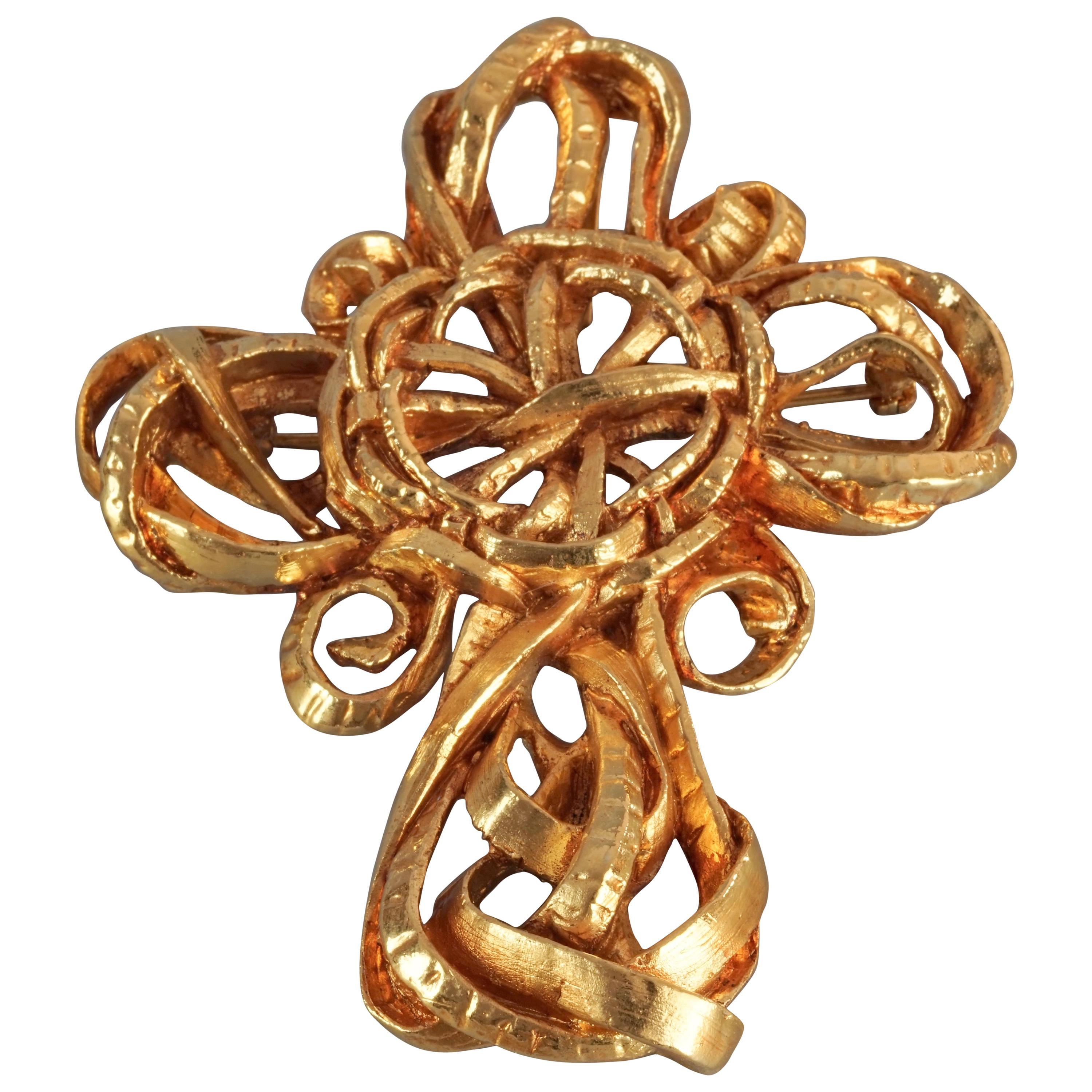 Vintage CHRISTIAN LACROIX Torsade Cross Pendant Brooch