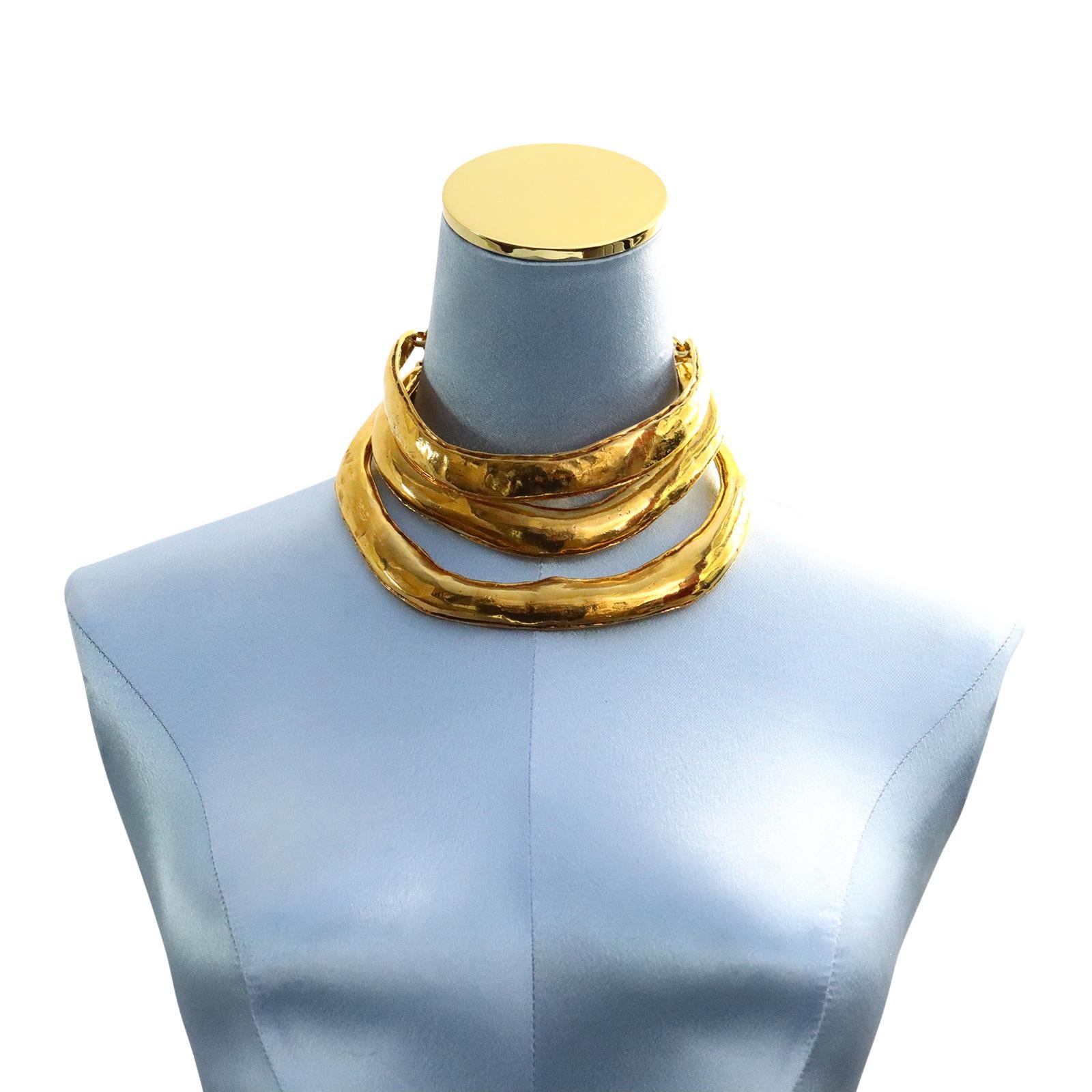 Artist Vintage Christian Lacroix Triple Layer Gold Choker Masai Necklace Circa 1990s