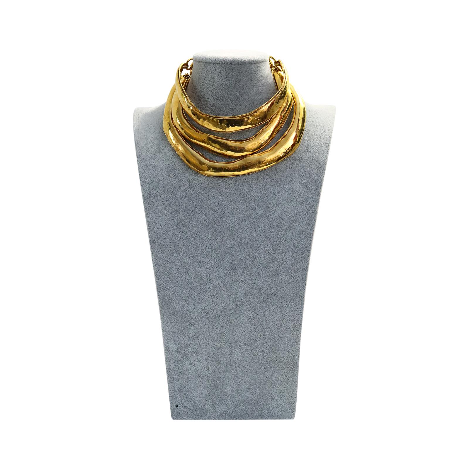 Vintage Christian Lacroix Triple Layer Gold Choker Masai Necklace Circa 1990s In Excellent Condition In New York, NY