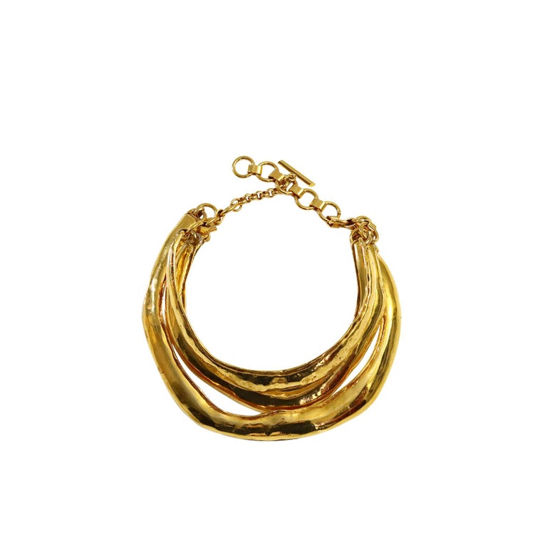 Women's or Men's Vintage Christian Lacroix Triple Layer Gold Tone Choker Masai Necklace For Sale