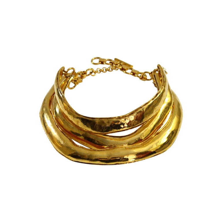 Vintage Christian Lacroix Triple Layer Gold Tone Choker Masai Necklace For Sale 1