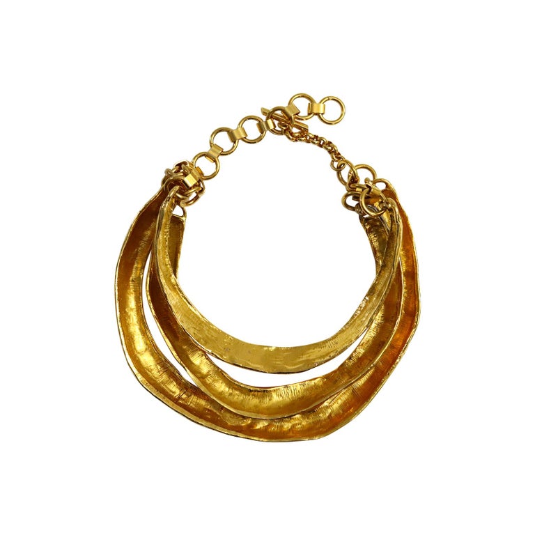 Vintage Christian Lacroix Triple Layer Gold Tone Choker Masai Necklace For Sale 3