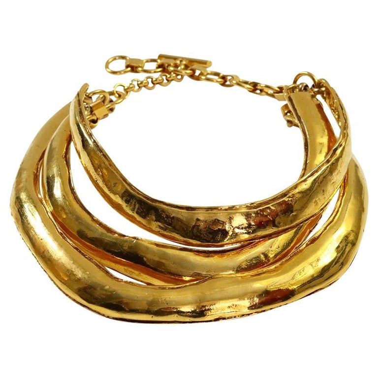 Vintage Christian Lacroix Triple Layer Gold Tone Choker Masai Necklace For Sale