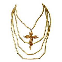 Vintage Christian Lacroix Tube Layered Cross Necklace