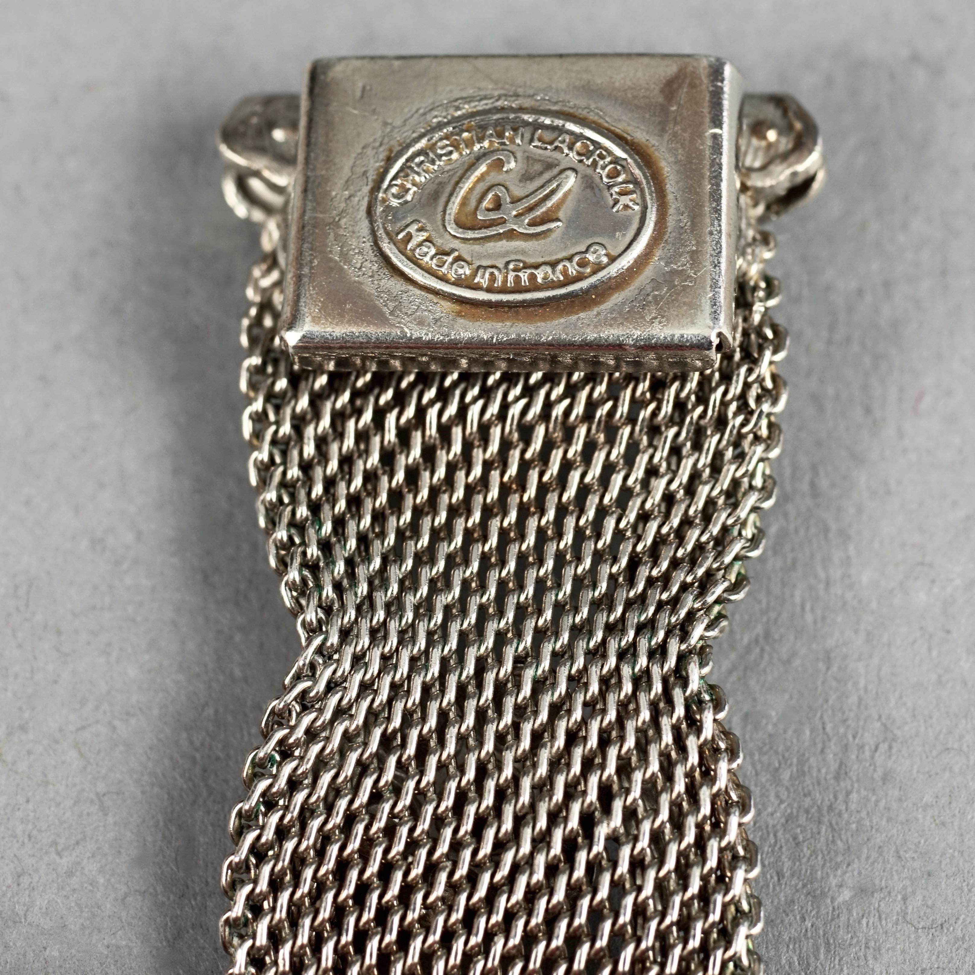 Vintage CHRISTIAN LACROIX Victorian Mesh Rhinestone Silver Choker Necklace 8