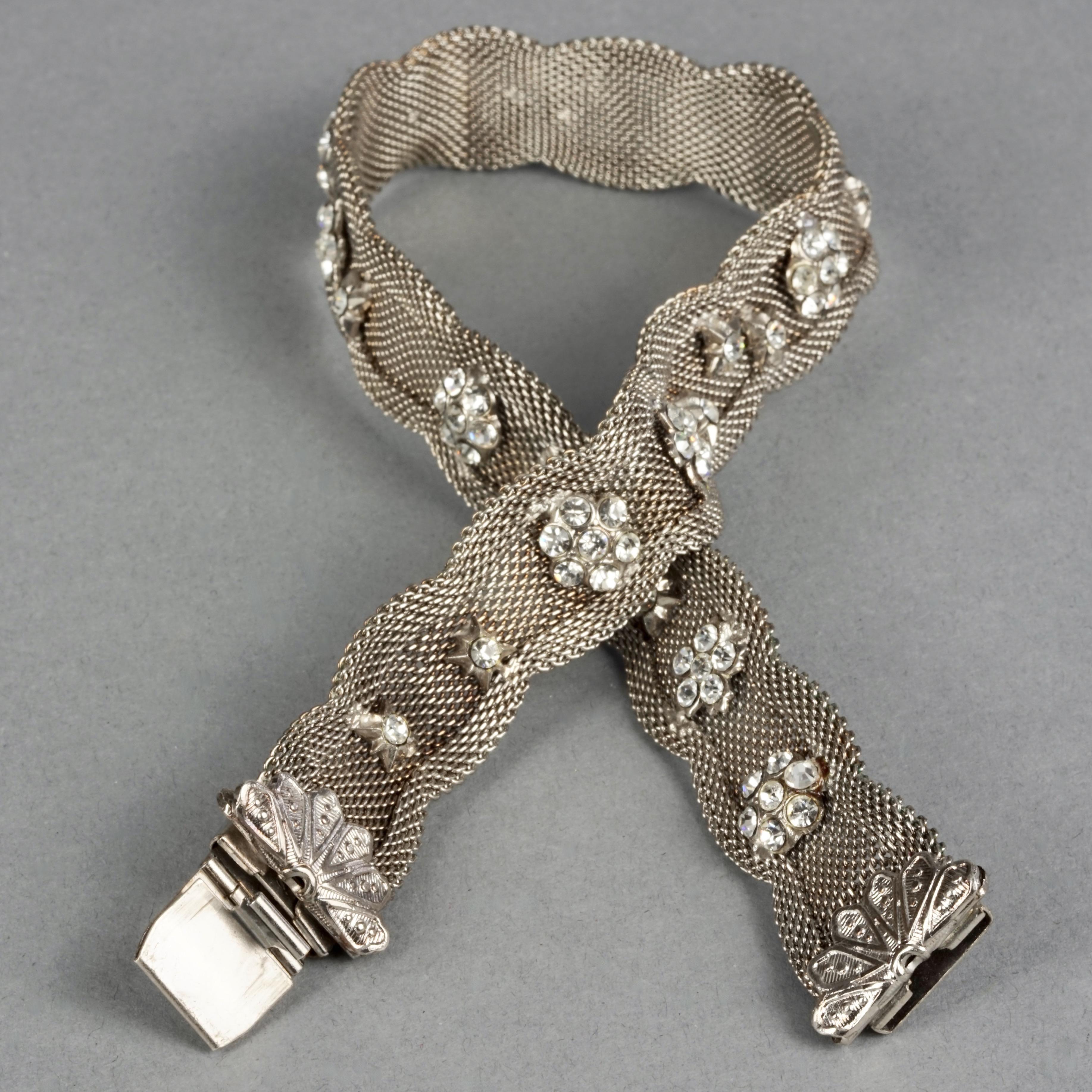 Vintage CHRISTIAN LACROIX Victorian Mesh Rhinestone Silver Choker Necklace In Good Condition In Kingersheim, Alsace