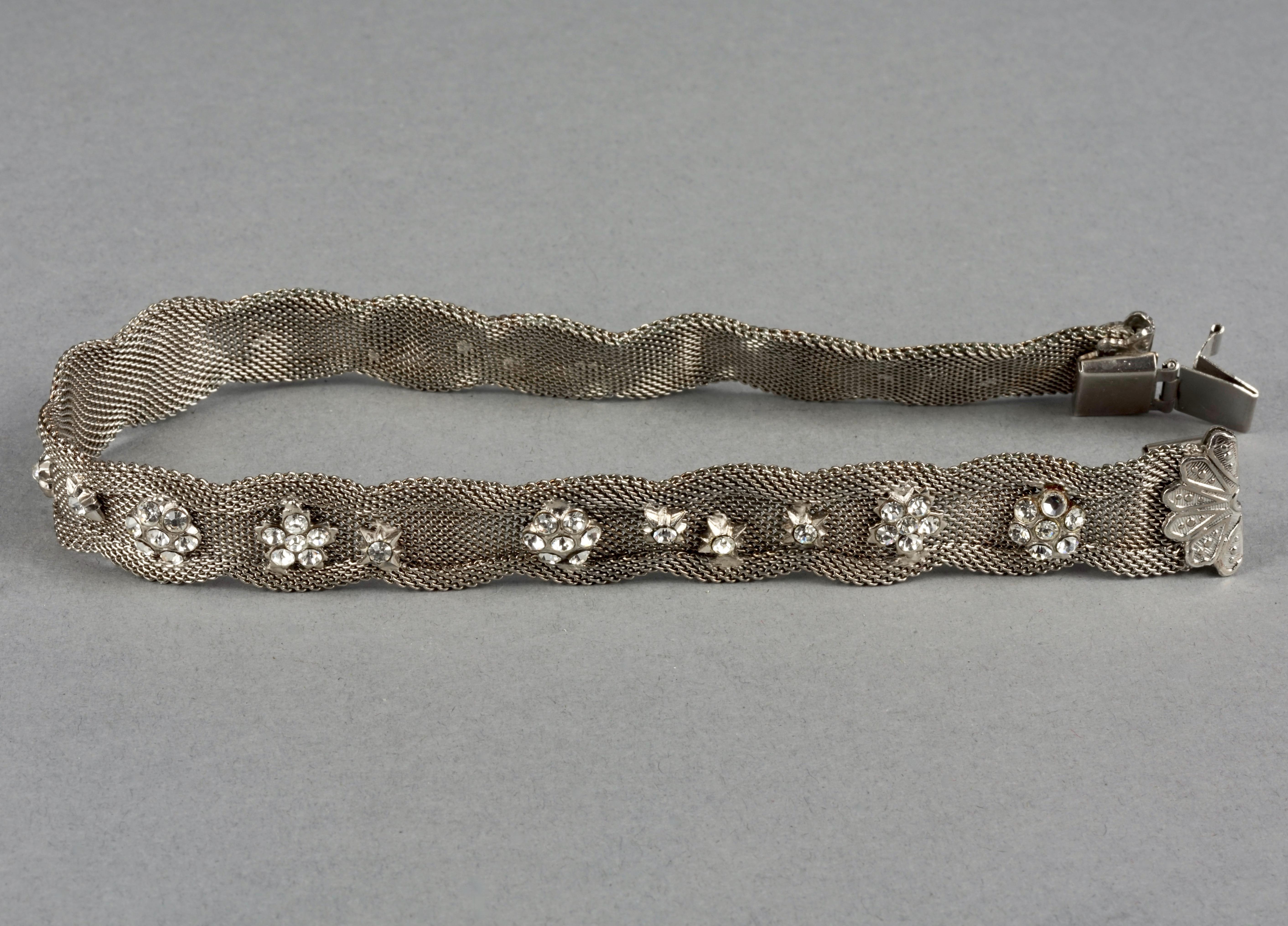 Vintage CHRISTIAN LACROIX Victorian Mesh Rhinestone Silver Choker Necklace 4