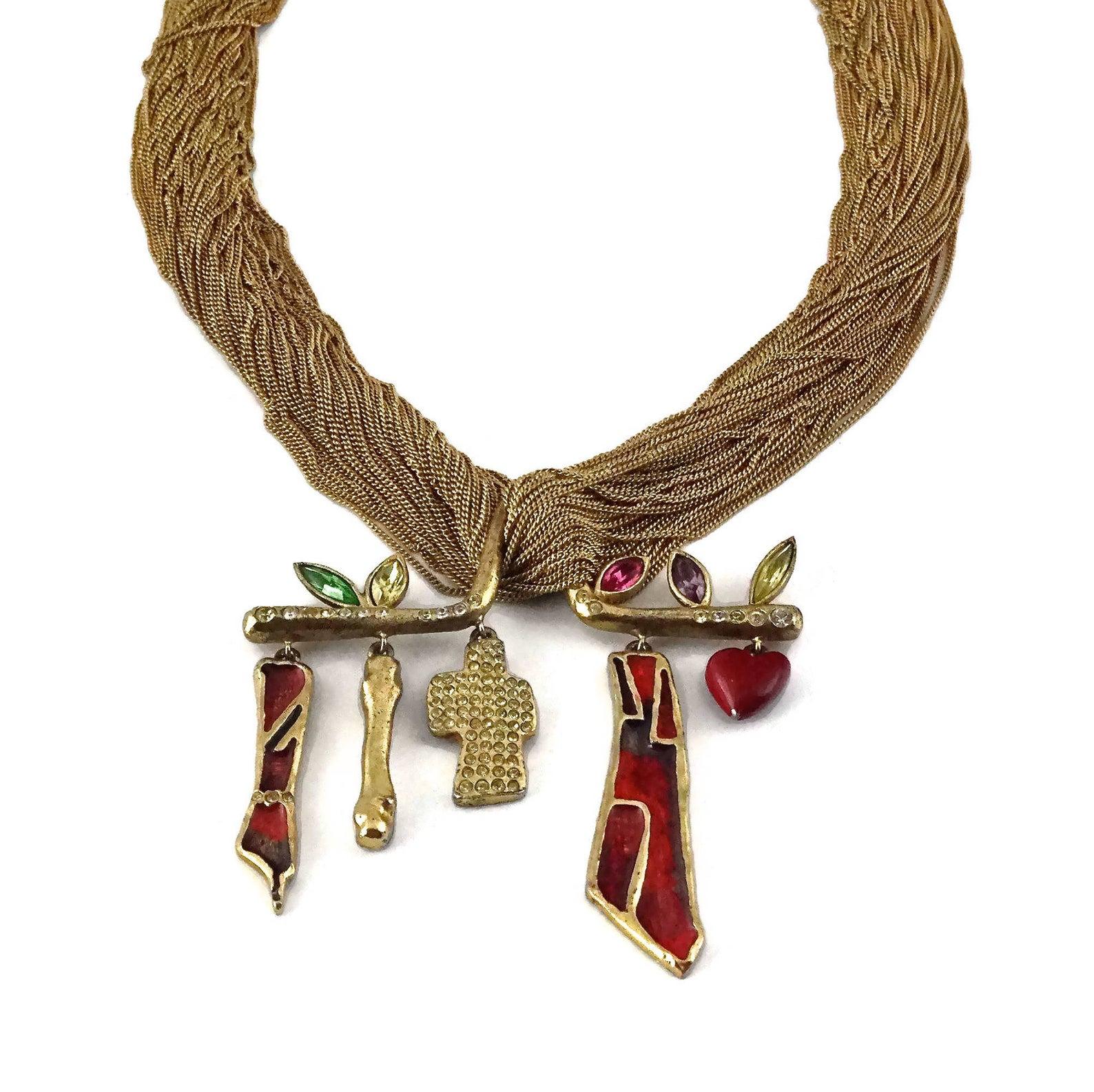 Vintage CHRISTIAN LACROIX Whimsical Charm Hanger Multi Chain Necklace For Sale 1
