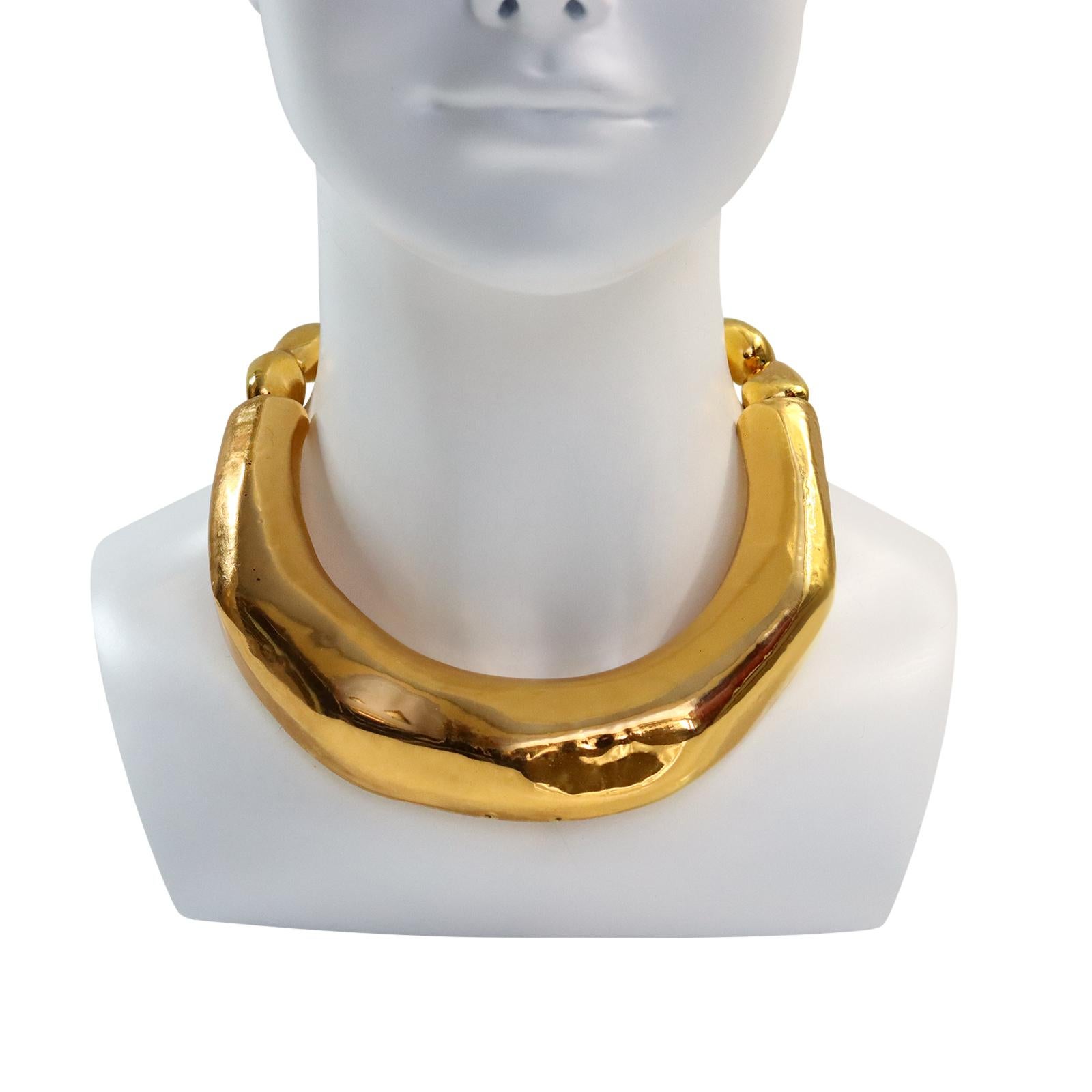 Vintage CHRISTIAN LACROIX  Wide Resin Gold Tone Choker Necklace Circa 1990s. This will elevate your look and be in style until the end of time. It looks so simple but it makes the entire look. Wide necklace/choker with 2 bead pieces on either end.