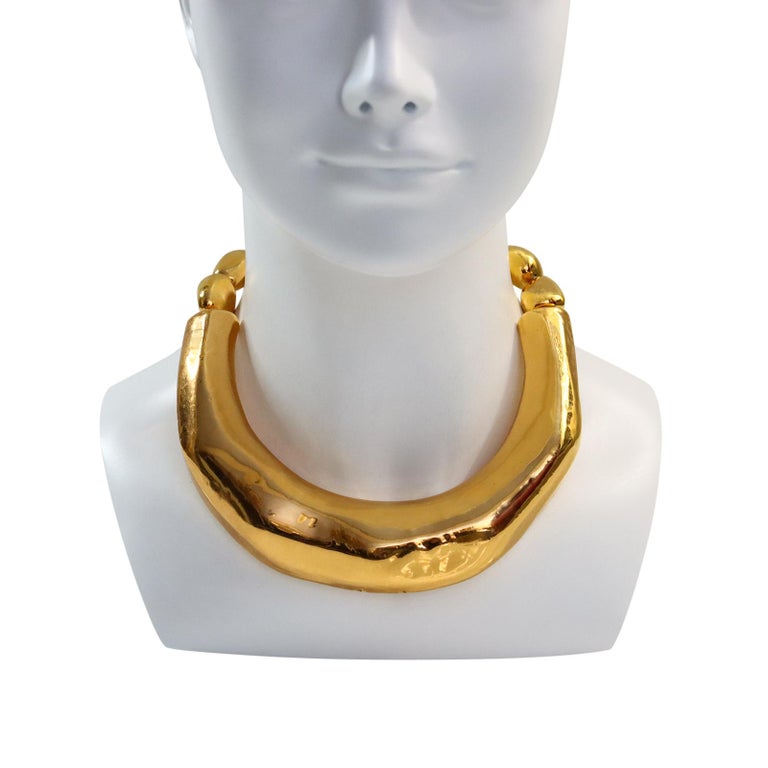 Artist Vintage Christian Lacroix  Wide Ceramic Gold Tone Choker Necklace For Sale