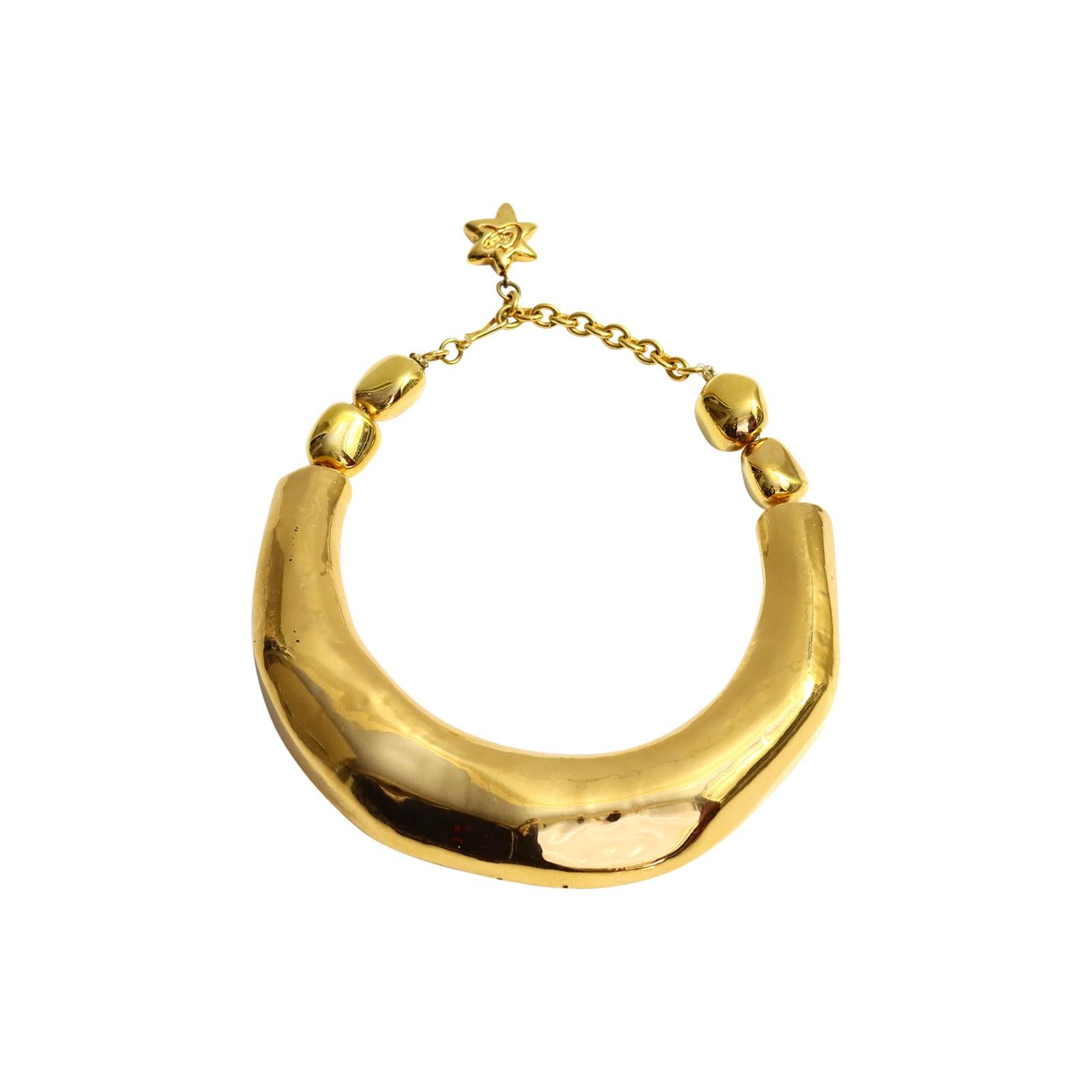 Women's or Men's Vintage Christian Lacroix Wide Resin Gold Choker Necklace Circa 1990s