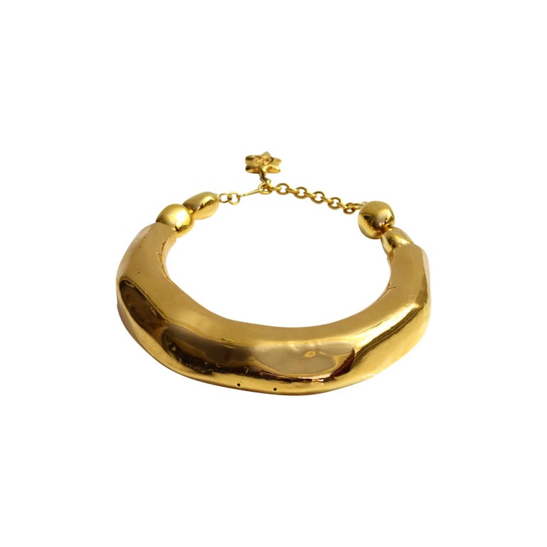 Vintage Christian Lacroix  Wide Ceramic Gold Tone Choker Necklace For Sale 1
